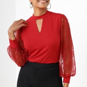 Red Lace Sleeve Top BNWT